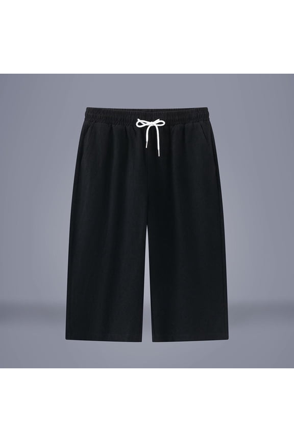 Men's Cotton Linen Capri Pants Loose Fit Elastic Waist Drawstring Baggy Harem Pants Casual Beach Yoga Trousers