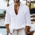 thumbnail image 1 of Kakii Men's Cotton Linen Shirts Long Sleeve Button Down Shirt Band Collar Beach Shirts, 1 of 8