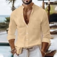 thumbnail image 1 of Kakii Men's Cotton Linen Shirts Long Sleeve Button Down Shirt Band Collar Beach Shirts, 1 of 8