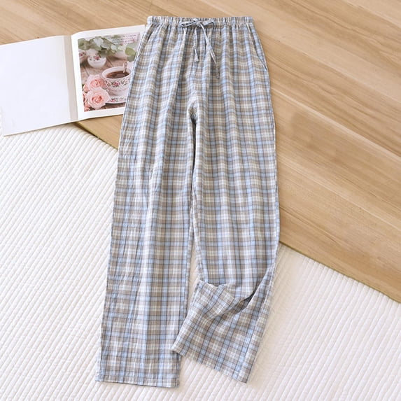 Kakii Men's Cotton Pajama Bottoms Lightweight Sleep & Lounge Pants Plaid Sleepwear Long Pj Pants With Pocket