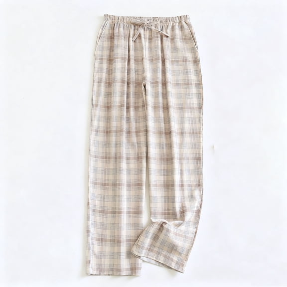 Kakii Men's Cotton Pajama Pants Lightweight Lounge Sleep Plaid Bottoms with Pockets Drawstring