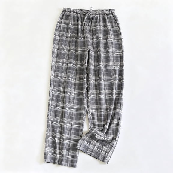 Kakii Men's Cotton Pajama Pants Lightweight Lounge Sleep Plaid Bottoms with Pockets Drawstring