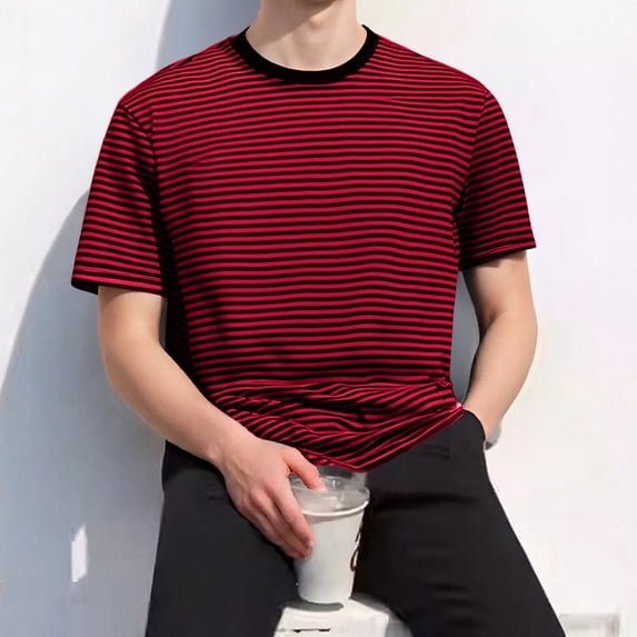 Kakii Men's Cotton Striped T-Shirt Crew Neck Short Sleeves Basic Casual Top