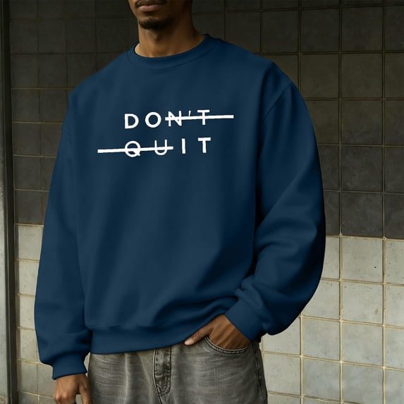 Kakii Men's Crewneck Sweatshirt Letter Graphic Long Sleeve Drop Shoulder Spring Casual Pullover Top