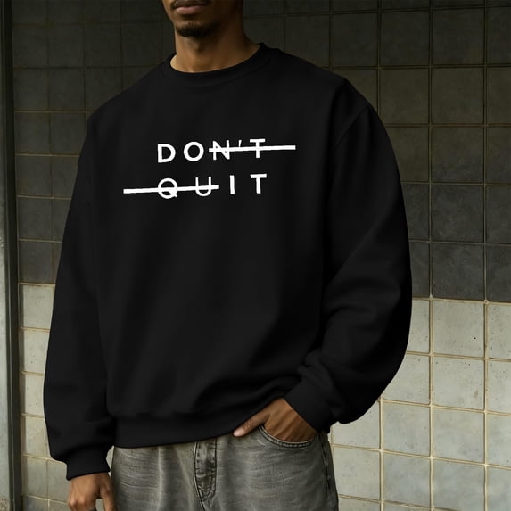 Kakii Men's Crewneck Sweatshirt Letter Graphic Long Sleeve Drop Shoulder Spring Casual Pullover Top