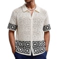 thumbnail image 1 of Kakii Men's Crochet Knit Button Down Shirt Short Sleeve Sheer Collared Beach Shirt Top, 1 of 9