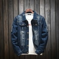 thumbnail image 1 of Kakii Men's Distressed Denim Jacket Unisex Button Down Jean Coat Casual Long Sleeve Trucker Hooded Jackets Outwear, 1 of 9