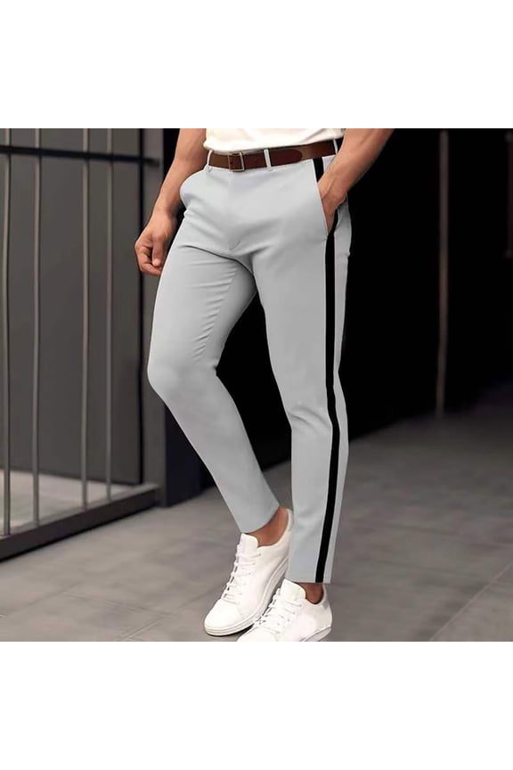 Men's Dress Pants with Stripes - Slim Fit Straight Leg Trousers, Office Casual & Smart Side Stripe Pants
