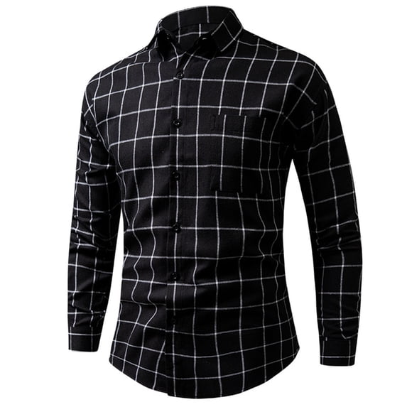 Kakii Men's Dress Shirt Button Down Plaid Regular Fit Casual Long Sleeve