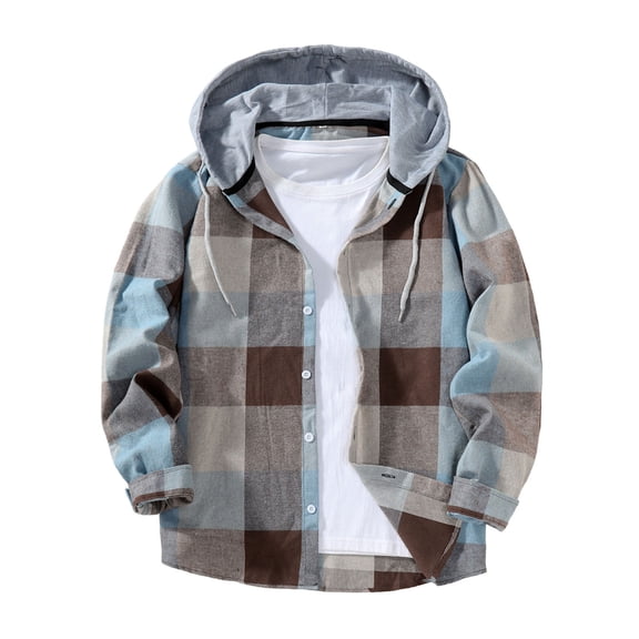 Kakii Men's Flannel Hoodie Shirts Casual Button Down Plaid Shirt Jackets for Men Long Sleeve Stylish Hooded with Pocket