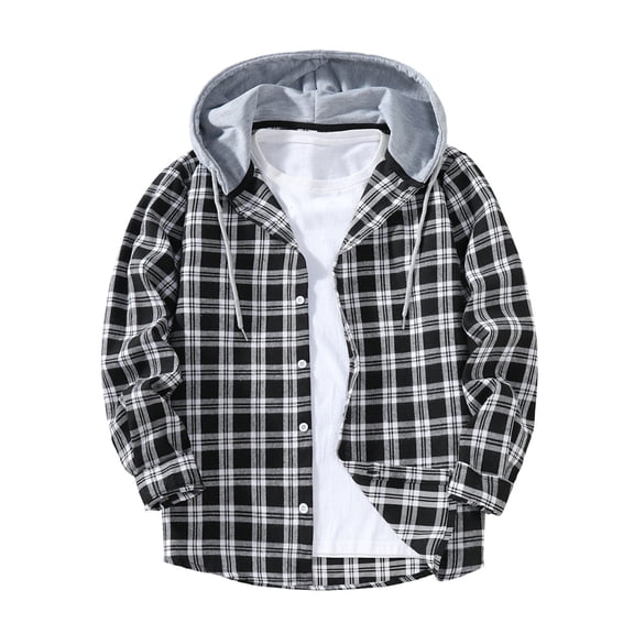 Kakii Men's Flannel Hoodie Shirts Casual Button Down Plaid Shirt Jackets for Men Long Sleeve Stylish Hooded with Pocket