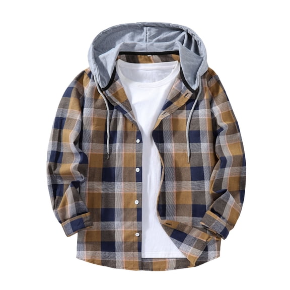 Kakii Men's Flannel Hoodie Shirts Casual Button Down Plaid Shirt Jackets for Men Long Sleeve Stylish Hooded with Pocket