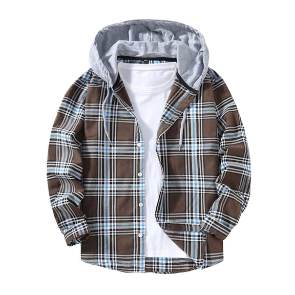 Kakii Men's Flannel Hoodie Shirts Casual Button Down Plaid Shirt Jackets for Men Long Sleeve Stylish Hooded with Pocket
