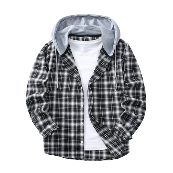 Kakii Men's Flannel Hoodie Shirts Casual Button Down Plaid Shirt Jackets for Men Long Sleeve Stylish Hooded with Pocket