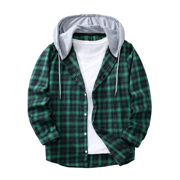 Kakii Men's Flannel Hoodie Shirts Casual Button Down Plaid Shirt Jackets for Men Long Sleeve Stylish Hooded with Pocket
