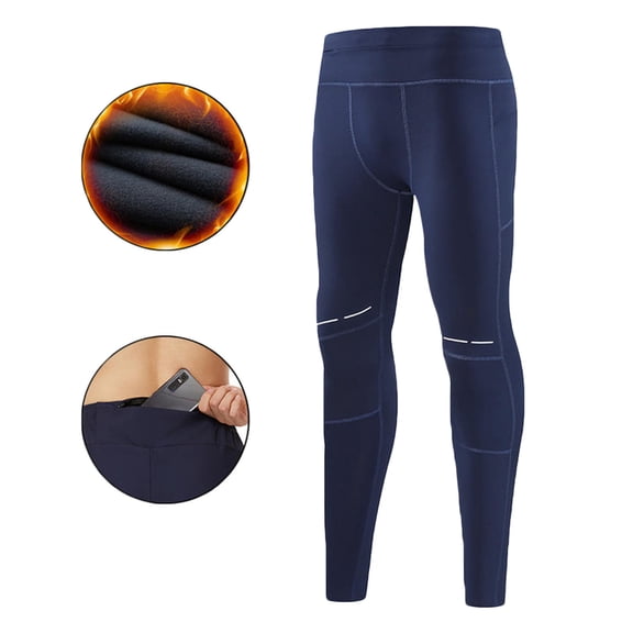 Kakii Men's Fleece-Lined Workout Leggings, Warm Yoga Pants with Multiple Pockets, Cold Weather Compression Tights