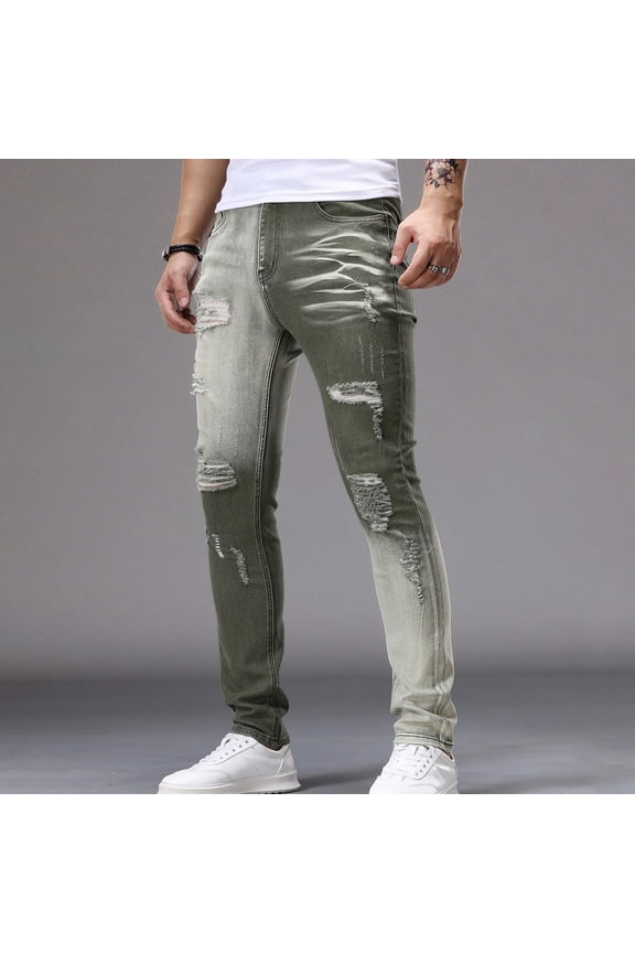 Men's Full-length Multi Pocket Personalized Casual Matching With Ripped European And Color Slim Jeans