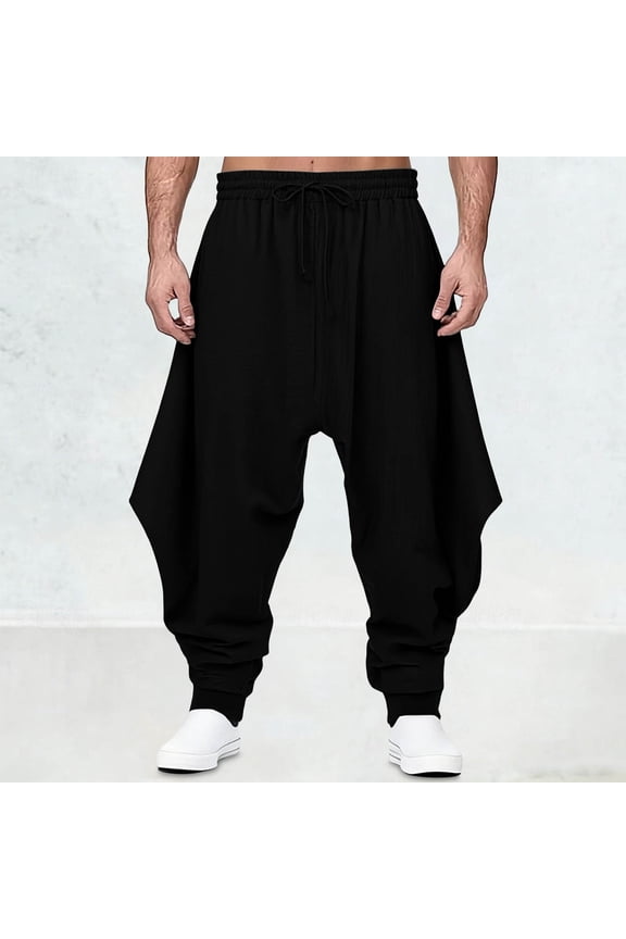 Men's Harem Pants Loose Stretchy Waist Casual Hippie Trousers