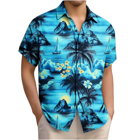 Kakii Men's Hawaiian Shirt Short Sleeve Summer Beach Tropical Button Down Shirt