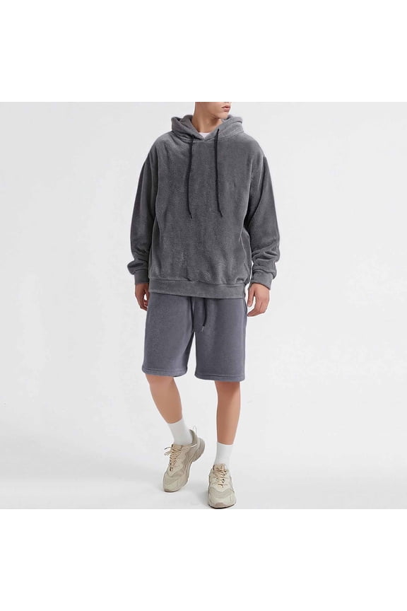 Men's Hoodie and Shorts Set, Matching Long Sleeve Pullover Hoodie & Elastic Waist Shorts, Casual Two-Piece Loungewear