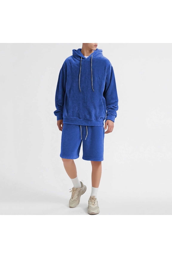Men's Hoodie and Shorts Set, Matching Long Sleeve Pullover Hoodie & Elastic Waist Shorts, Casual Two-Piece Loungewear