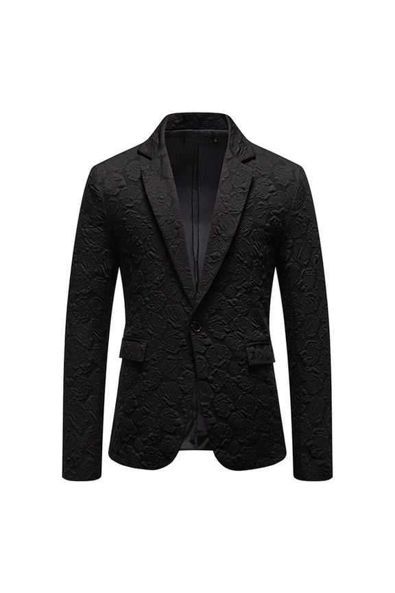 Men's Ivory Jacquard Blazer, Single Button Notch Lapel Business Suit Jacket, Textured Slim Fit Formal Coat
