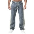 thumbnail image 1 of Kakii Men's Jacquard Flared Jeans, Blue and White Patterned Denim Pants with Retro Bell Bottom, Wide Leg Casual Trousers, 1 of 8