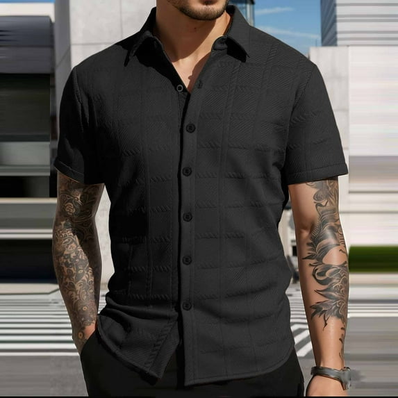 Kakii Men's Knit Shirts Short Sleeve Button Down Polo Shirt Crochet Casual Vintage Summer Beach Shirts