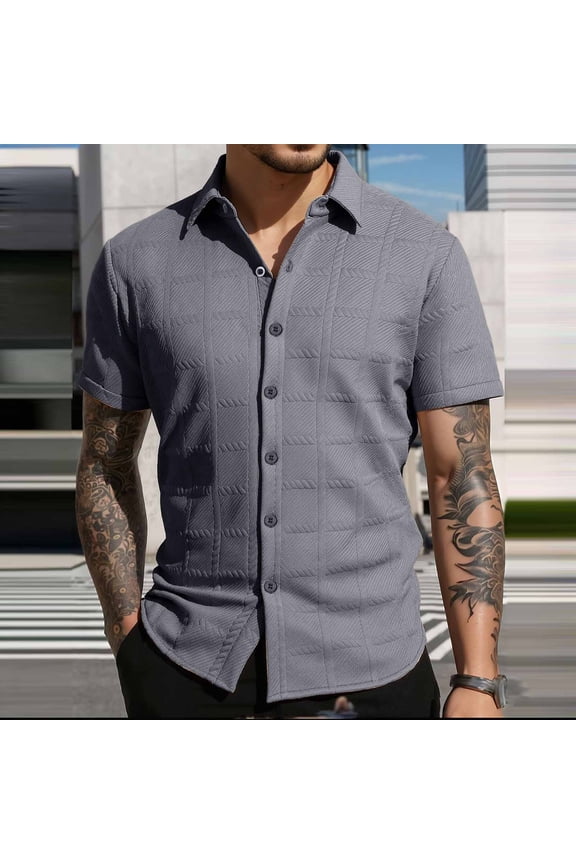 Men's Knit Shirts Short Sleeve Button Down Polo Shirt Crochet Casual Vintage Summer Beach Shirts