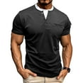 thumbnail image 1 of Kakii Men's Layered Look Henley T-Shirt, Double Collar Short Sleeve Top with Half Button Placket & Chest Pocket, 1 of 8
