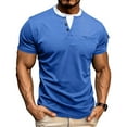 thumbnail image 1 of Kakii Men's Layered Look Henley T-Shirt, Double Collar Short Sleeve Top with Half Button Placket & Chest Pocket, 1 of 8
