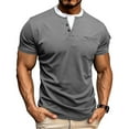 thumbnail image 1 of Kakii Men's Layered Look Henley T-Shirt, Double Collar Short Sleeve Top with Half Button Placket & Chest Pocket, 1 of 8