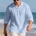 thumbnail image 1 of Kakii Men's Lightweight Linen Shirt - Relaxed Fit Button-Down Collar Top with Roll-Tab Sleeves & Half-Open Placket, 1 of 9
