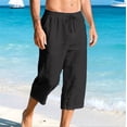 thumbnail image 1 of Kakii Men's Long Linen Shorts Below Knee Pocketed 3/4 Summer Drawstring Capri Pant, 1 of 6