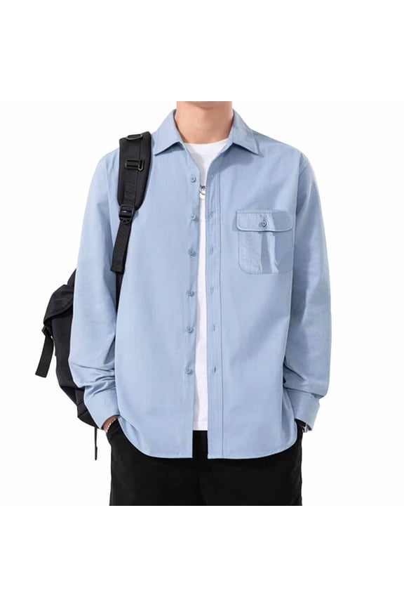 Men's Long Sleeve Button Up Shirt Jacket with Flap Pockets