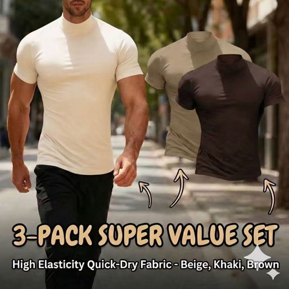 Kakii Men's Mock Neck T Shirts, Short Sleeve Mock Turtleneck Undershirt Pullover Basic Tops Causal Solid Tee for Men