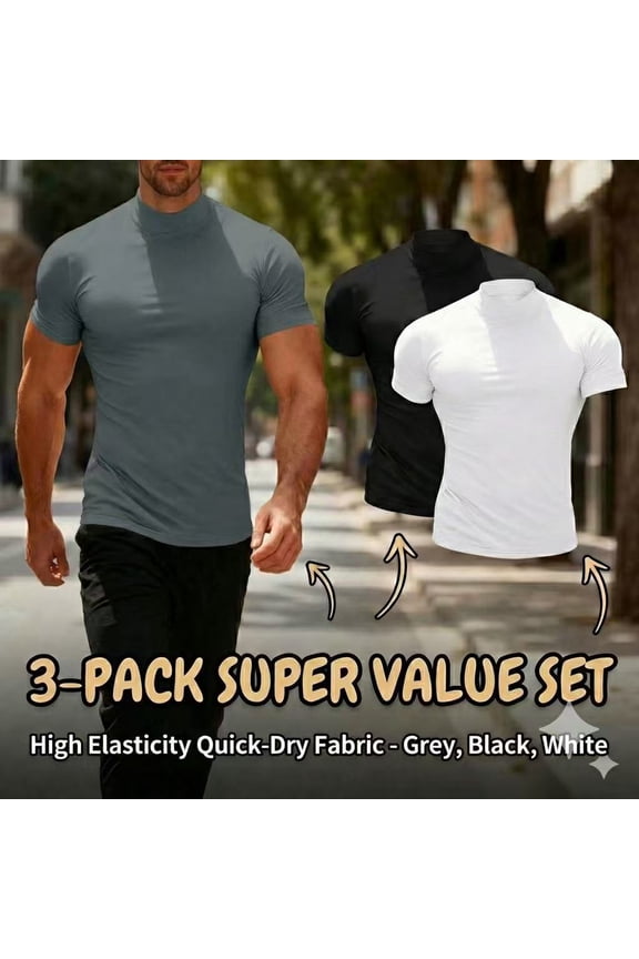 Men's Mock Neck T Shirts, Short Sleeve Mock Turtleneck Undershirt Pullover Basic Tops Causal Solid Tee for Men