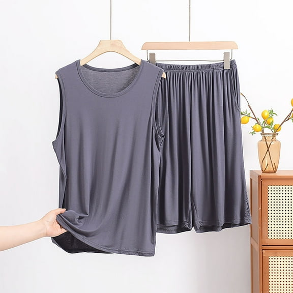 Kakii Men's Modal Tank Top Set, Super Soft Breathable Sleeveless Shirt & Lounge Shorts, Summer Sleepwear Loungewear