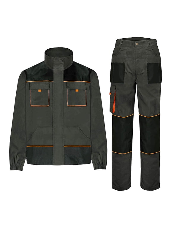 Men's Multi-Pocket Workwear Set, Tactical Cargo Jacket & Pants Outfit with Durable Fabric, Utility Two-Piece Uniform