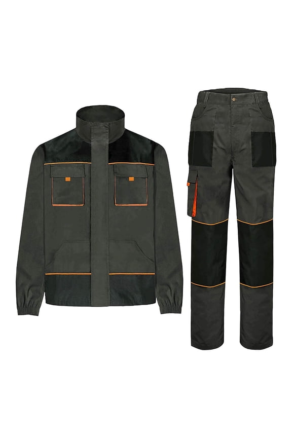 Men's Multi-Pocket Workwear Set, Tactical Cargo Jacket & Pants Outfit with Durable Fabric, Utility Two-Piece Uniform