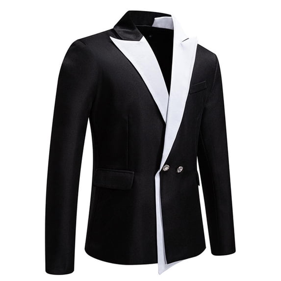 Kakii Men's Notch Lapel Blazer with Black Satin Contrast, Single Breasted Two-Button Slim Fit Business Suit Jacket, Modern Formal Coat