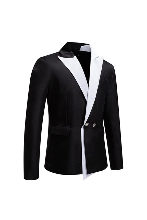 Men's Notch Lapel Blazer with Black Satin Contrast, Single Breasted Two-Button Slim Fit Business Suit Jacket, Modern Formal Coat