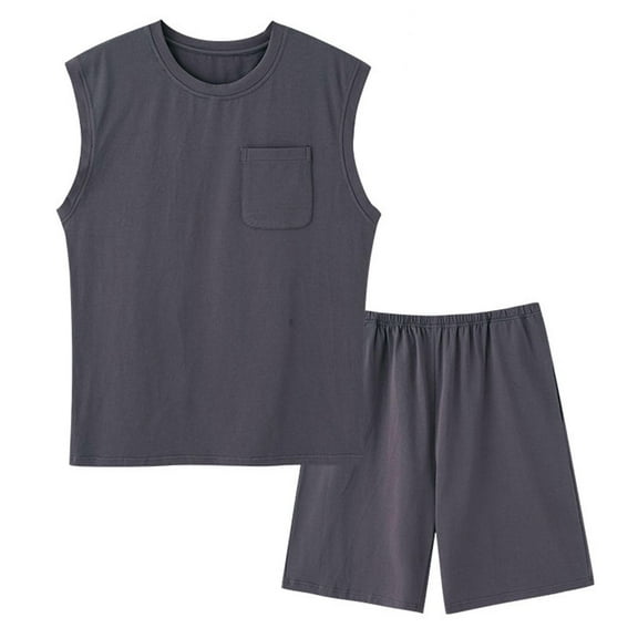 Kakii Men's Pajamas Set Workout Tank Top Pjs Sets with Shorts 2 Piece Soft Sleeveless Casual Sleep Shirts Loungewear