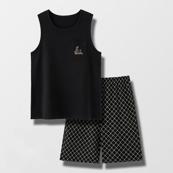 Kakii Men's Pajamas Set Workout Tank Top Pjs Sets with Shorts 2 Piece Soft Sleeveless Casual Sleep Shirts Loungewear