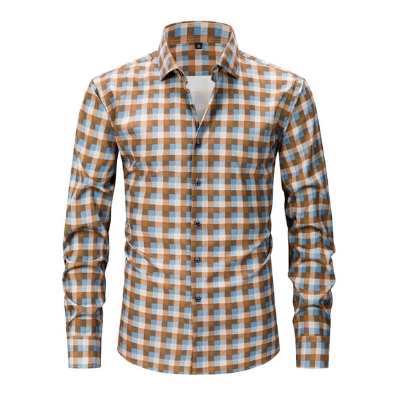 Kakii Men's Plaid Casual Slim Fit Long Sleeve Button Down Dress Shirts