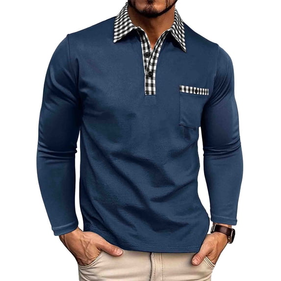 Kakii Men's Polo Shirts Long Sleeve Casual Fashion Polo Tee Shirts Color Block Slim Fit Golf Polo Shirt with Pocket