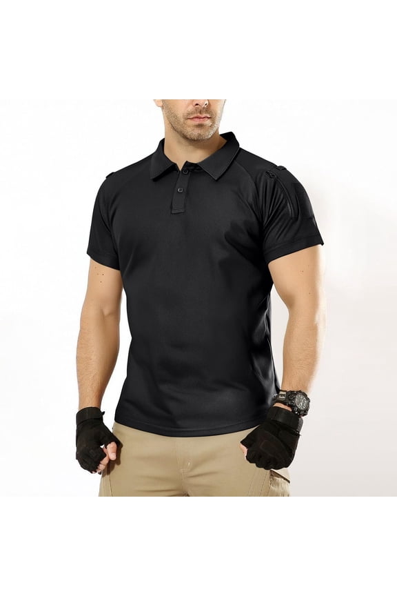 Men's Polo Shirts, Tactical Short Sleeve Golf Performance Shirts, Lightweight Dry Fit UPF 50+ Pique