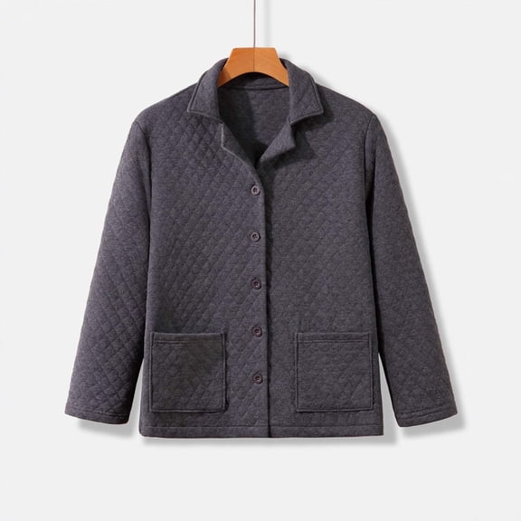 Kakii Men's Quilted Robe, Sherpa Fleece Lined Button Down Long Sleeve Loungewear, Winter Warm Plush Top with Pockets
