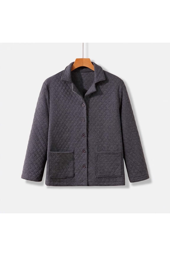 Men's Quilted Robe, Sherpa Fleece Lined Button Down Long Sleeve Loungewear, Winter Warm Plush Top with Pockets