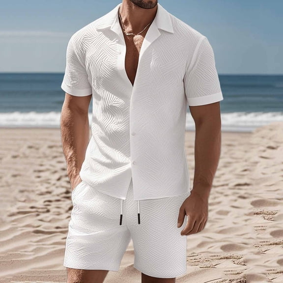 Kakii Men's Running Shorts & Shirt Set, Quick-Dry Short Sleeve Button-Down Shirt with Matching Athletic Shorts, Gym Training Outfit